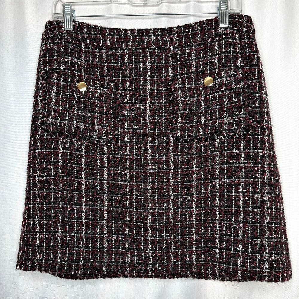 Loft Tweed Wool‎ Blend Mini Skirt Preppy Academia, Size 8 Lined Gold Hardware